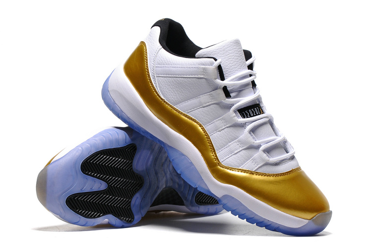 Classic Air Jordan 11 Olympic Gloden White Blue Basketball Shoes - Click Image to Close